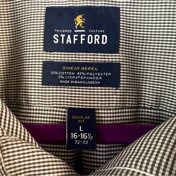 Mens Stafford dress button down black/white checkered size 16-161/2 - Picture 4 of 5